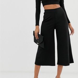 ASOS Cropped Black Wide Leg Pants in Jersey Crepe